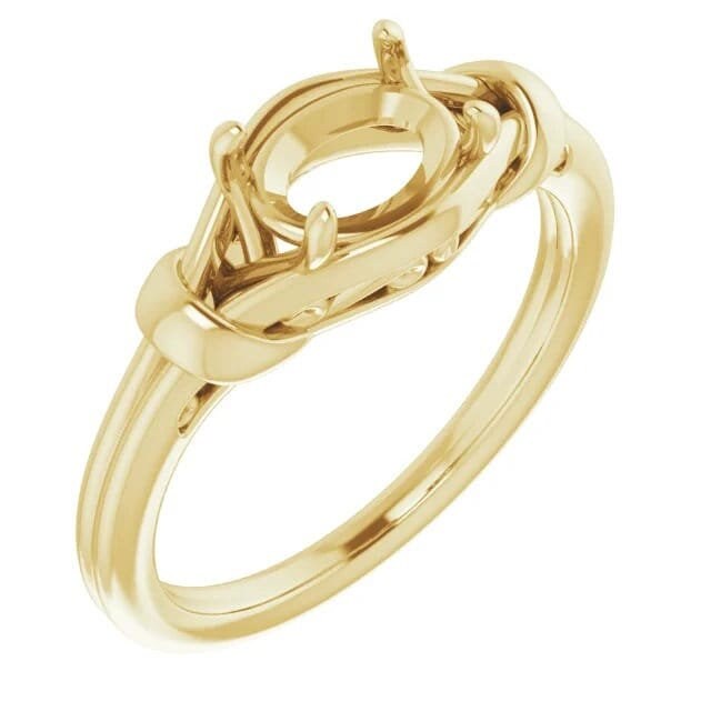 Oval knot ring mounting available in sterling silver, 14k yellow gold, and 14k rose gold. choose your size