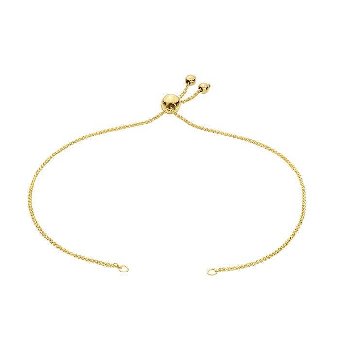 14k Gold Diamond-Cut Wheat Chain Bracelet Component: Adjustable Slider, 8 Inch
