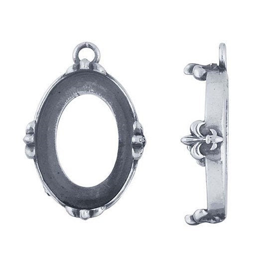 Sterling silver 18 x 13mm oval fleur-de-lis pendant mounting