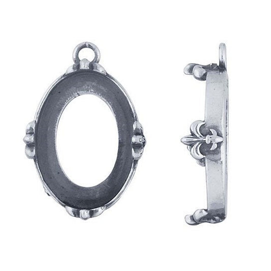 Sterling silver 18 x 13mm oval fleur-de-lis pendant mounting