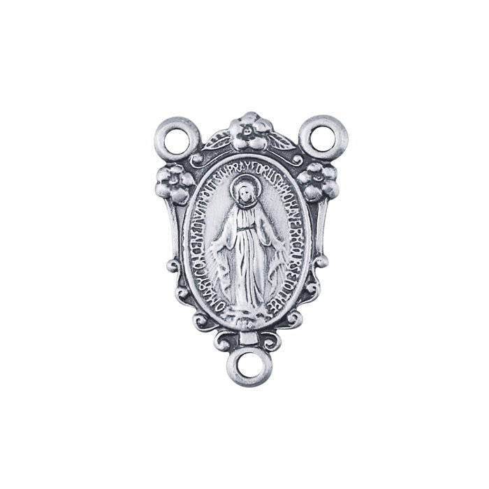 Sterling Silver Miraculous Medal Rosary Center Pendant, Component