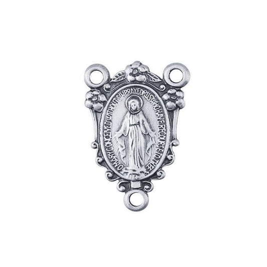 Sterling Silver Miraculous Medal Rosary Center Pendant, Component
