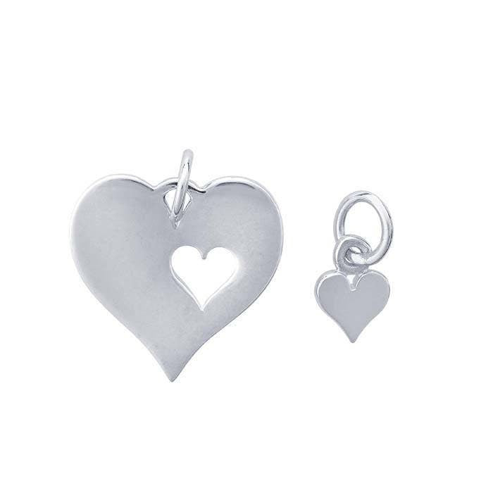 Sterling silver mother and daughter heart charm set