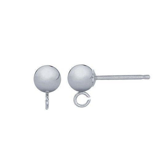 14k White Gold Ball Post Earring with Open Ring (4mm)