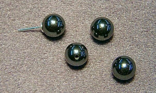 4,6, 8 mm natural  hematite half drilled gemstone round beads , 1 pair
