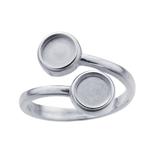 Sterling Silver Bypass Ring with Round Cabochon Mountings