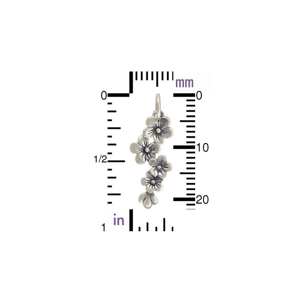 Sterling Silver Cherry Blossoms Charm 23x9mm