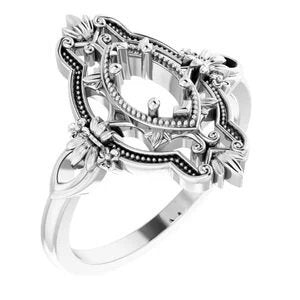 Vintage-Inspired 14k White Gold Marquise Ring Mounting