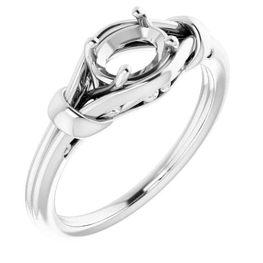 Oval knot ring mounting available in sterling silver, 14k yellow gold, and 14k rose gold. choose your size