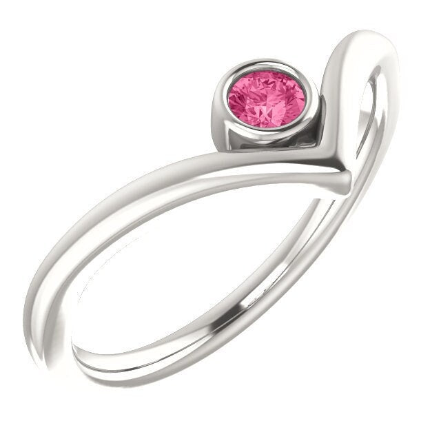 3 mm Round Bezel-Set V Ring Mounting, available in 14k or Sterling Silver
