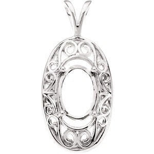 14k Gold Oval Filigree Pendant Mounting, Custom Sizes Available