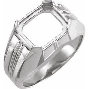 Sterling Silver Emerald Cabochon Ring Mounting: 12x10mm Ridged Men's Ring