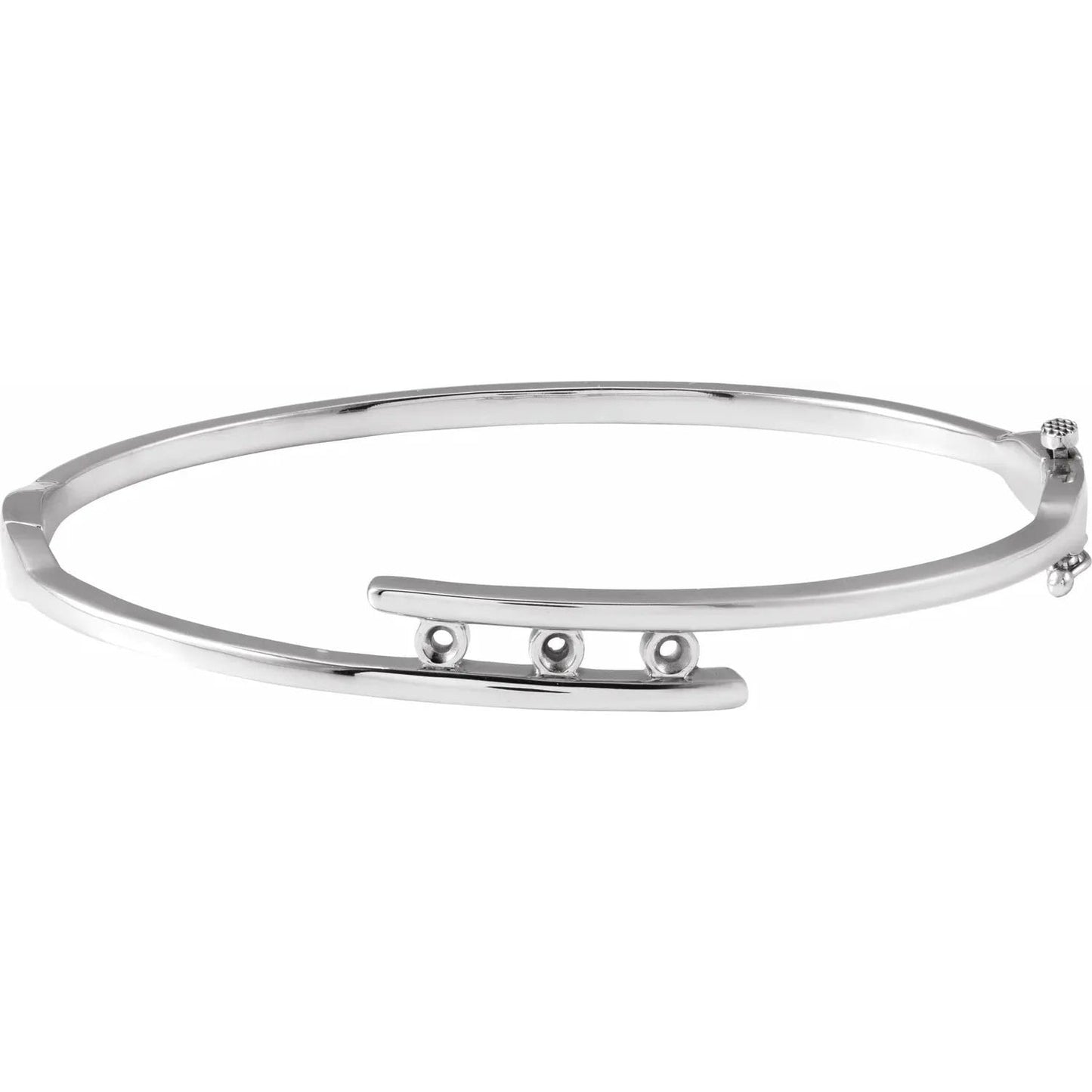 Sterling Silver Three-Stone Bangle: 3.2mm Gemstone Setting, 6 3/4"