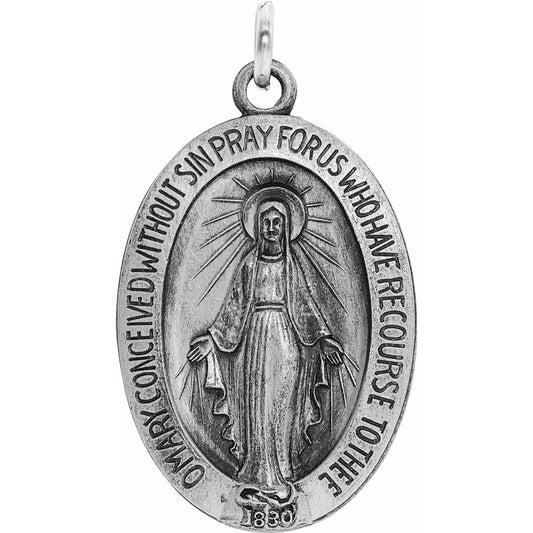 Oval Miraculous Medal in 925 Sterling Silver or 14k Gold, 4 sizes available