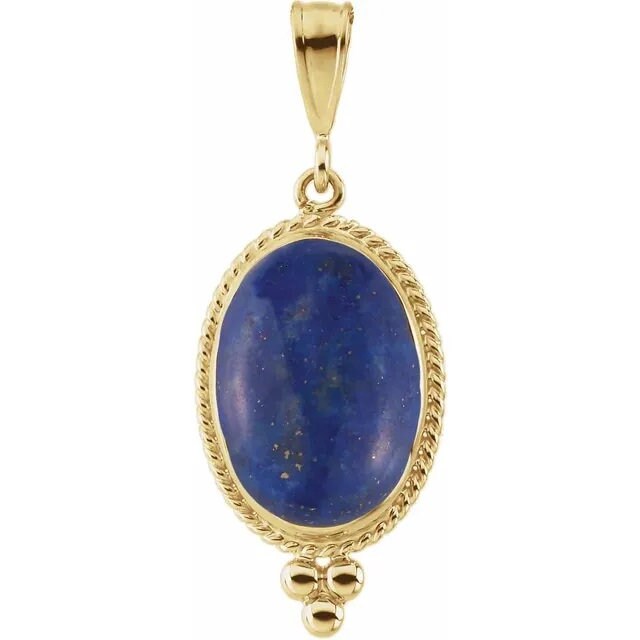 14k Gold Pendant with Jade, Onyx, Lapis or Rutilated Quartz Cabochon