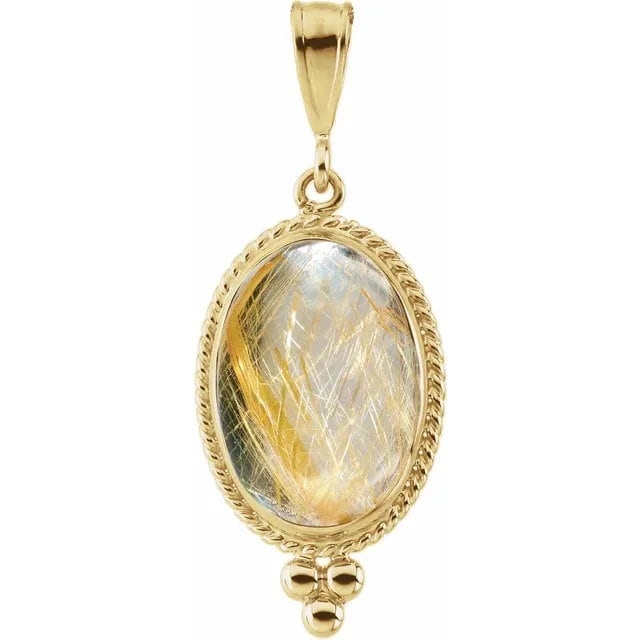 14k Gold Pendant with Jade, Onyx, Lapis or Rutilated Quartz Cabochon