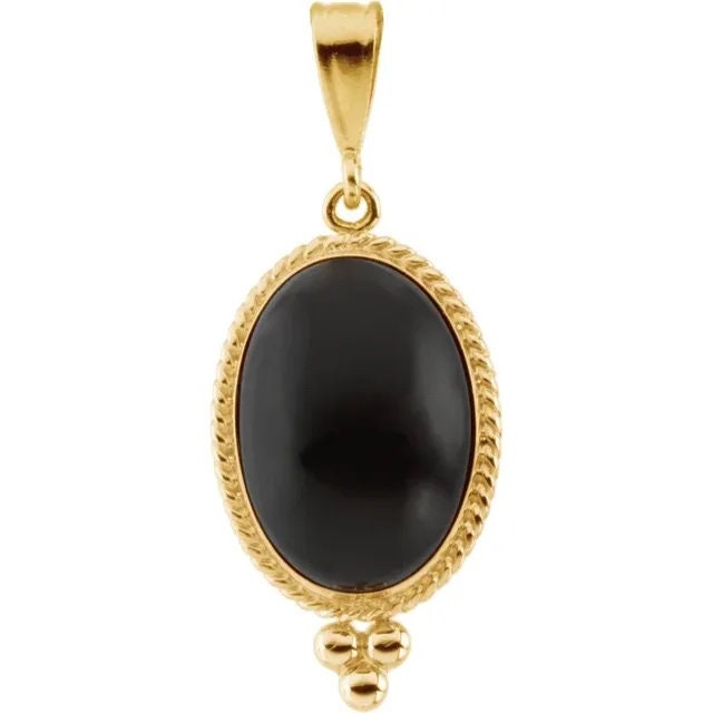 14k Gold Pendant with Jade, Onyx, Lapis or Rutilated Quartz Cabochon