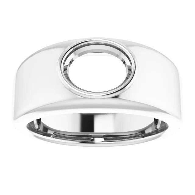 Sterling Silver Oval Men's Ring Bezel Mounting, choose your setting size