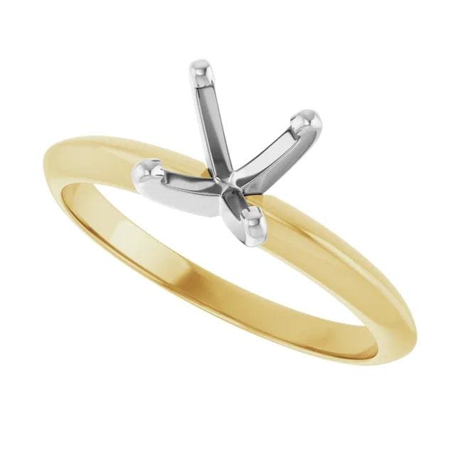 14K Yellow/White Gold Solitaire Ring Mounting - 6-6.6mm Round 4-Prong