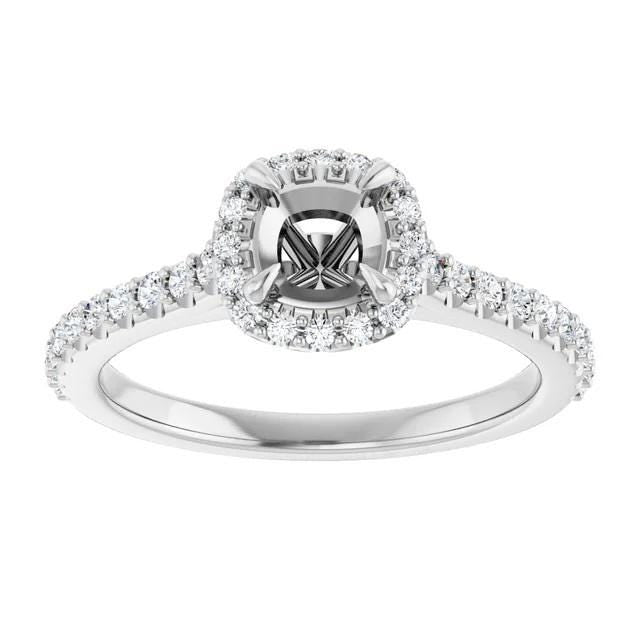 14K White Gold Cushion Lab-Grown Diamond Halo Engagement Ring Mounting (3/8 CTW)