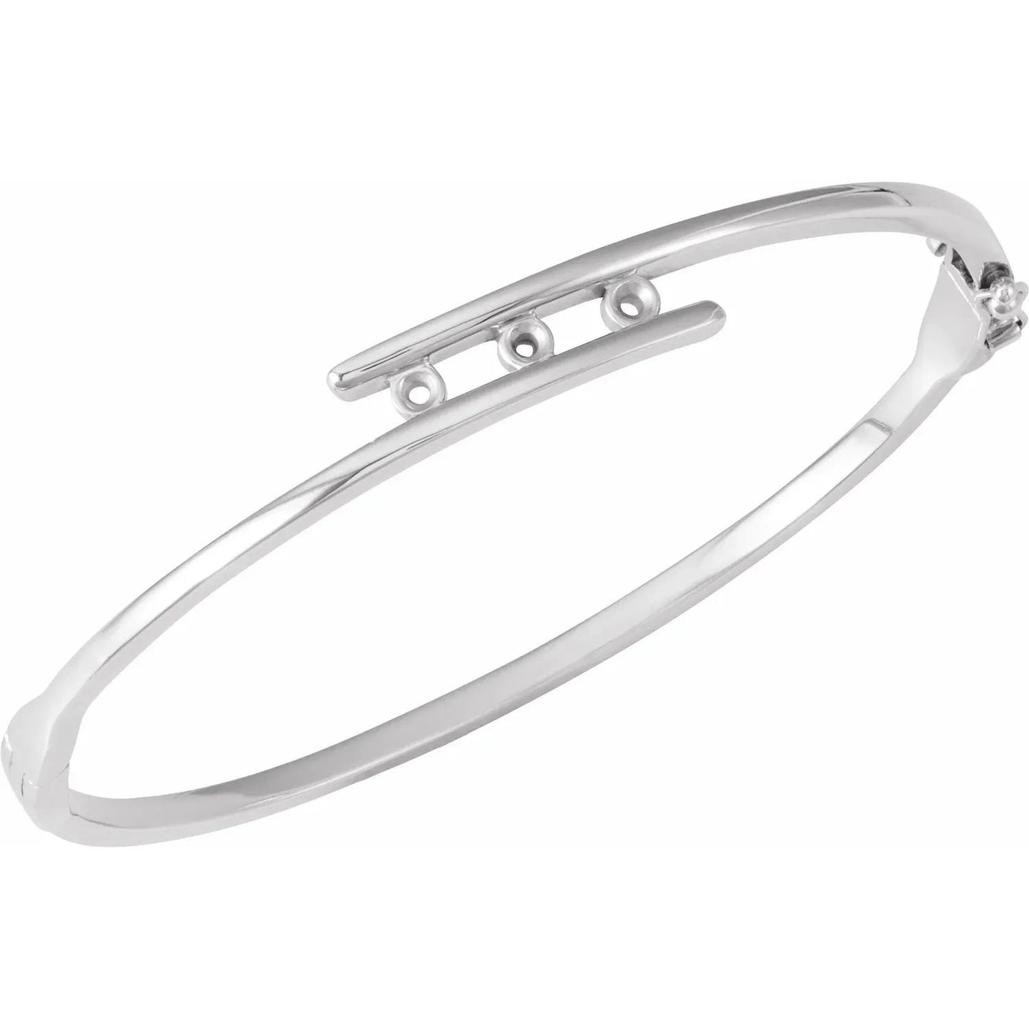Sterling Silver Three-Stone Bangle: 3.2mm Gemstone Setting, 6 3/4"