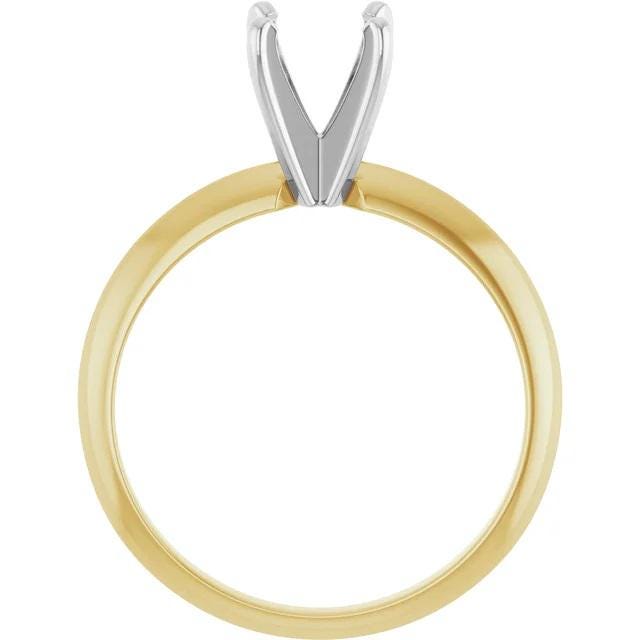 14K Yellow/White Gold Solitaire Ring Mounting - 6-6.6mm Round 4-Prong
