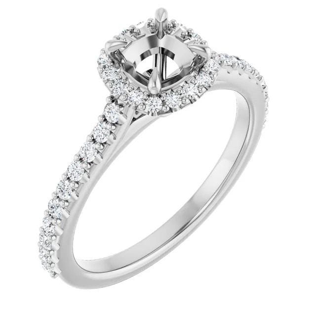 14K White Gold Cushion Lab-Grown Diamond Halo Engagement Ring Mounting (3/8 CTW)
