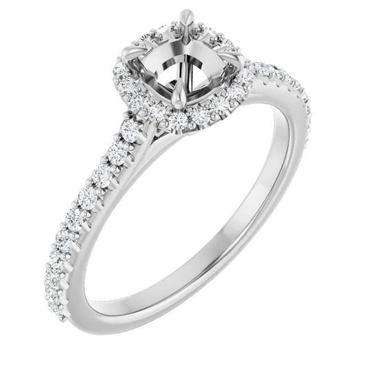 14K White Gold Cushion Lab-Grown Diamond Halo Engagement Ring Mounting (3/8 CTW)