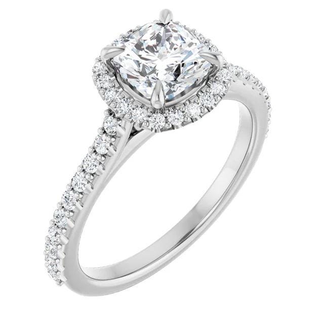 14K White Gold Cushion Lab-Grown Diamond Halo Engagement Ring Mounting (3/8 CTW)