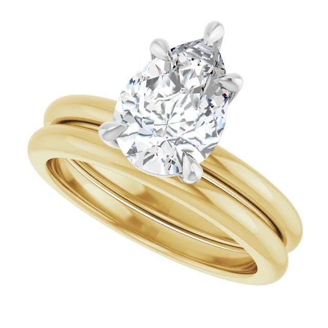 14K Yellow/White 10x7 mm Pear Solitaire Engagement Ring Mounting