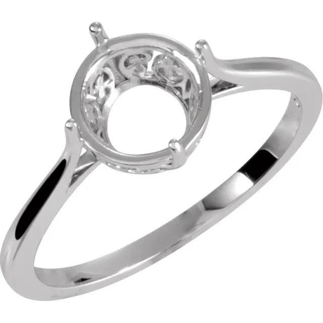 8mm Round Gemstone Ring Mounting: Sterling Silver or 14k Gold