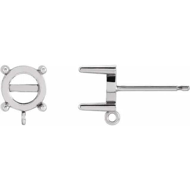 14K Gold Round Cabochon Earring Mounting with Ring (7mm or 8mm)