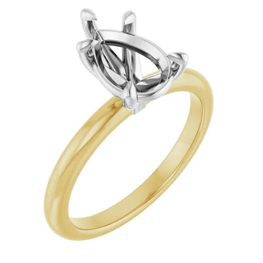 14K Yellow/White 10x7 mm Pear Solitaire Engagement Ring Mounting