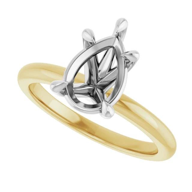 14K Yellow/White 10x7 mm Pear Solitaire Engagement Ring Mounting