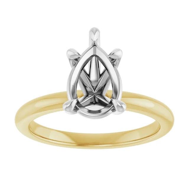 14K Yellow/White 10x7 mm Pear Solitaire Engagement Ring Mounting