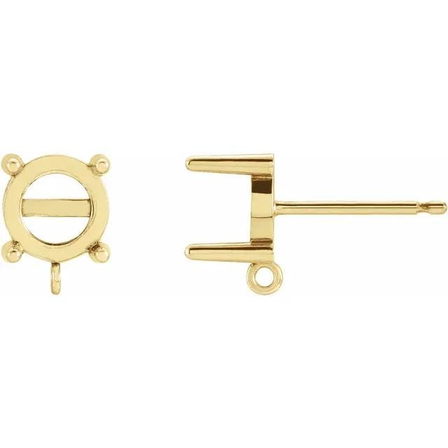 14K Gold Round Cabochon Earring Mounting with Ring (7mm or 8mm)