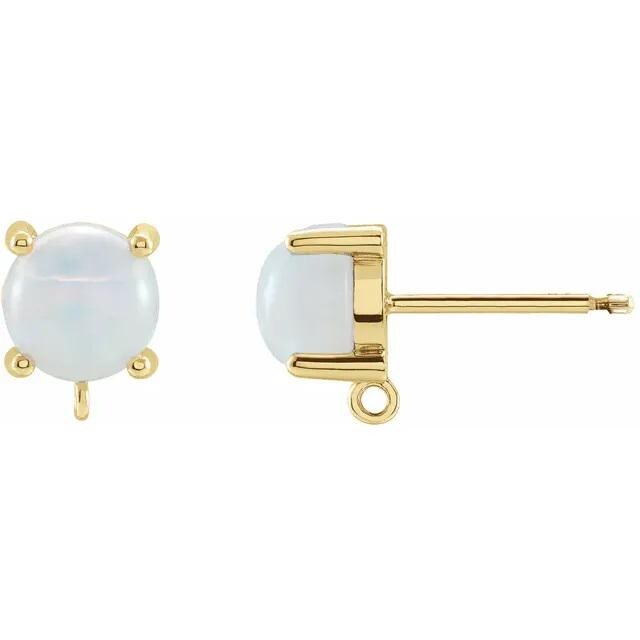 14K Gold Round Cabochon Earring Mounting with Ring (7mm or 8mm)