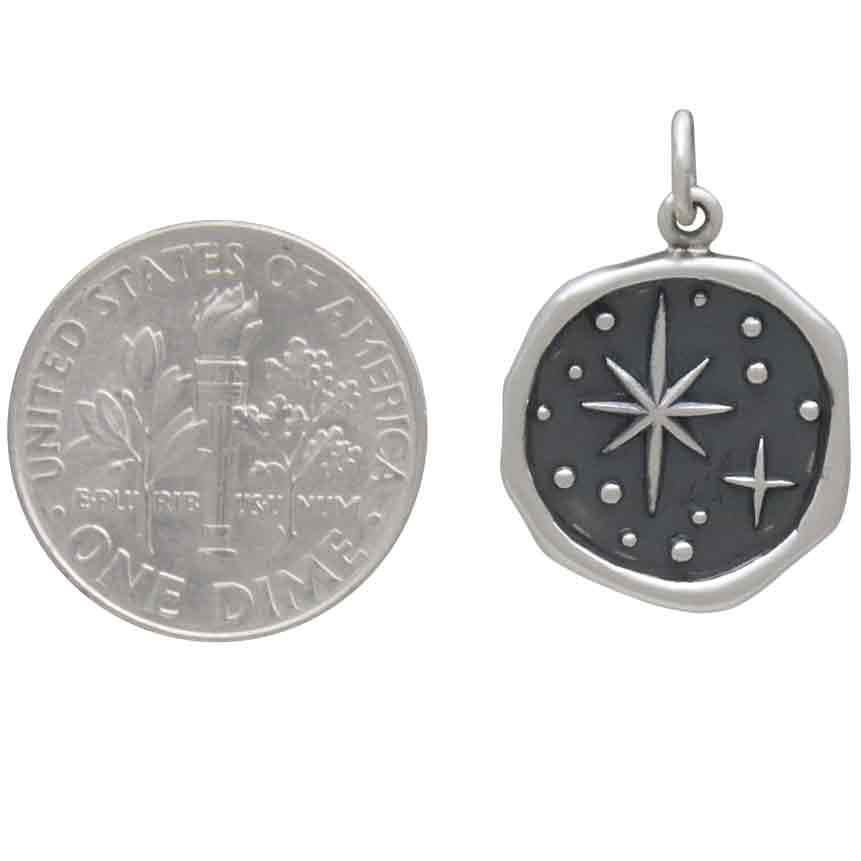Sterling Silver Wax Seal North Star Charm 22x15mm