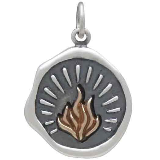 Sterling Silver Wax Seal Charm with Bronze Fire 22x15mm