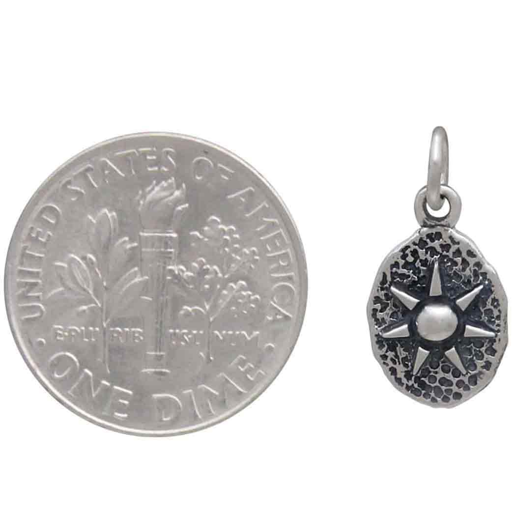 Sterling Silver Sun on Oval Coin Charm 17x9mm
