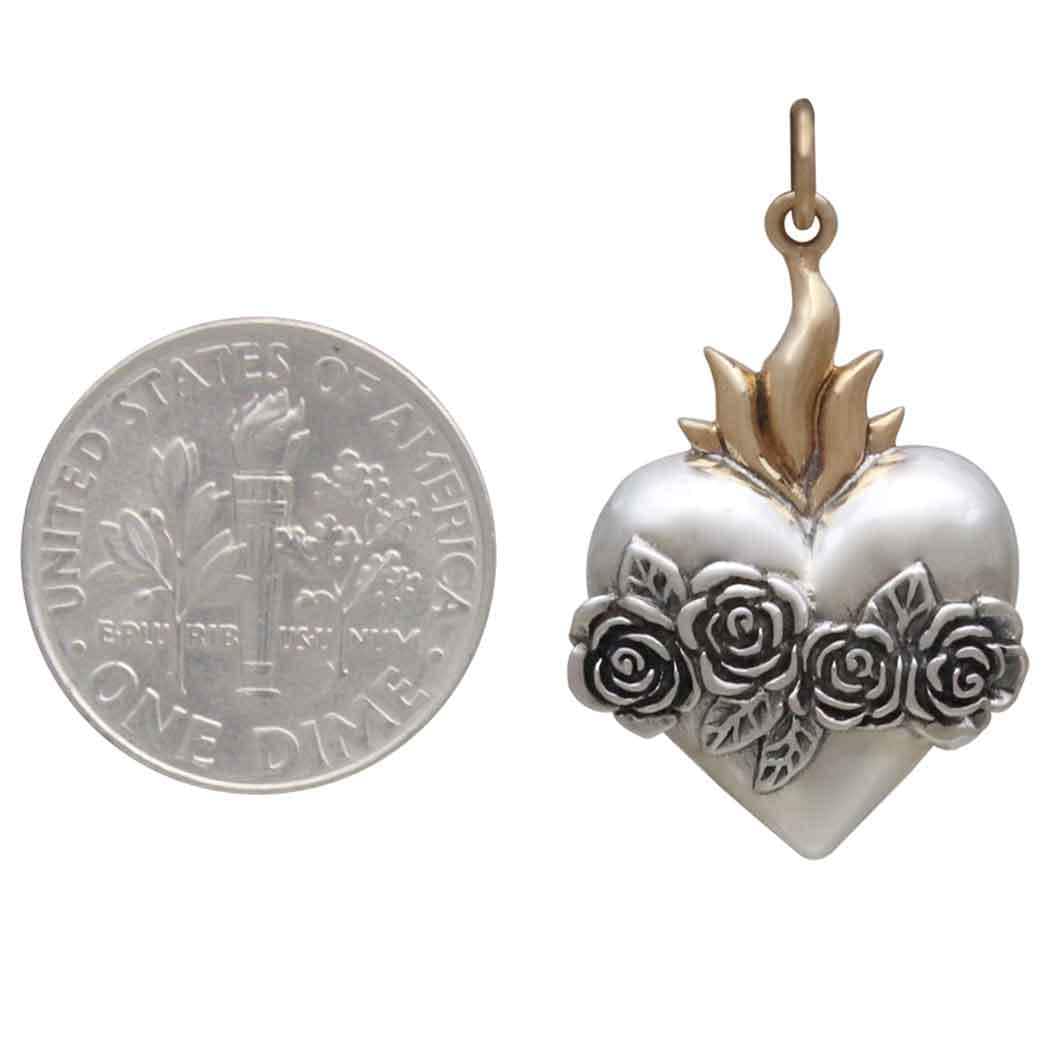 Mixed Metal Immaculate Heart of Mary Pendant 30x18mm