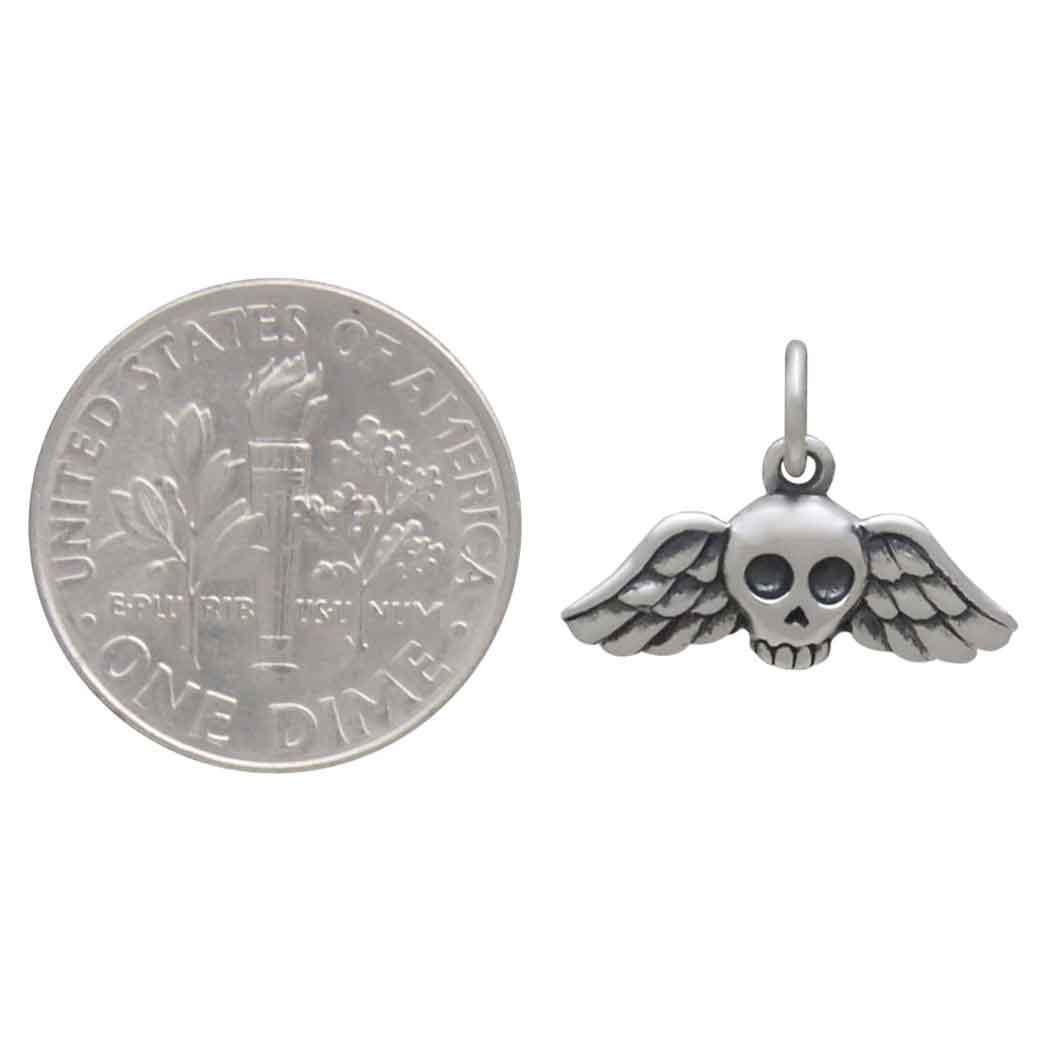 Sterling Silver Mini Winged Skull Charm 12x17mm