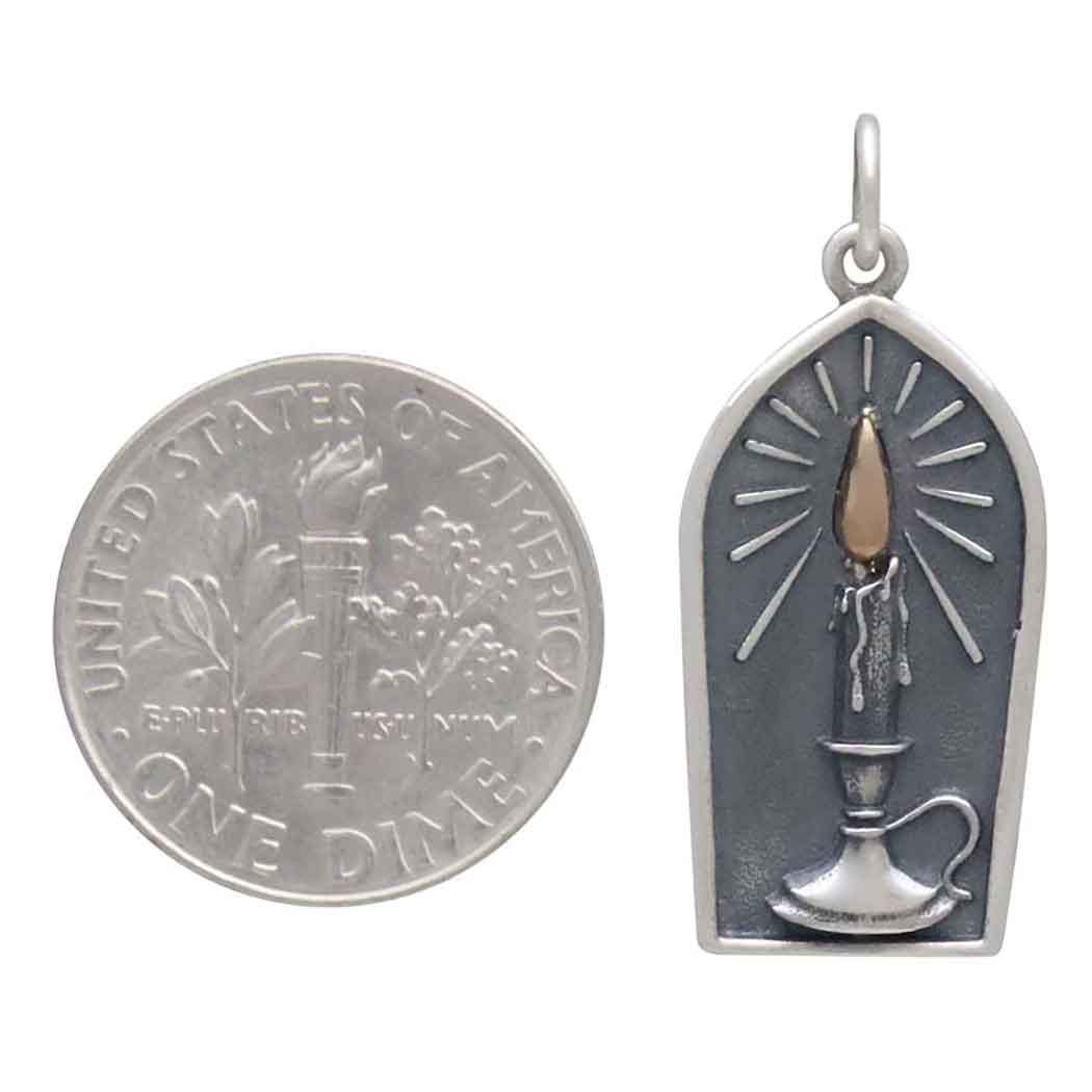 Sterling Silver Candle Charm w Bronze Flame 28x12mm