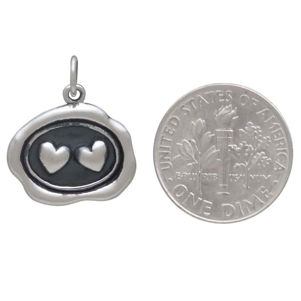 Sterling Silver Wax Seal Double Heart Charm 20x16mm