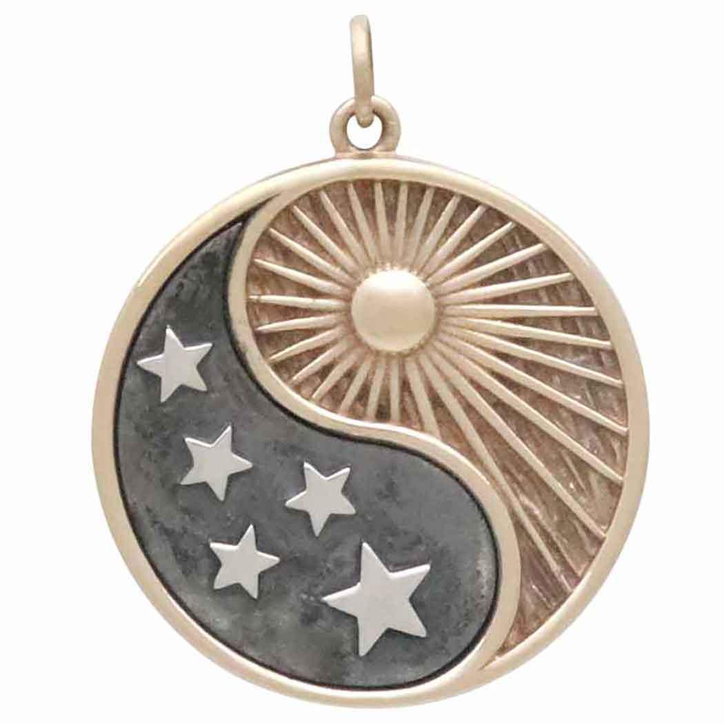 Mixed Metal Yin Yang Sun and Stars Pendant
