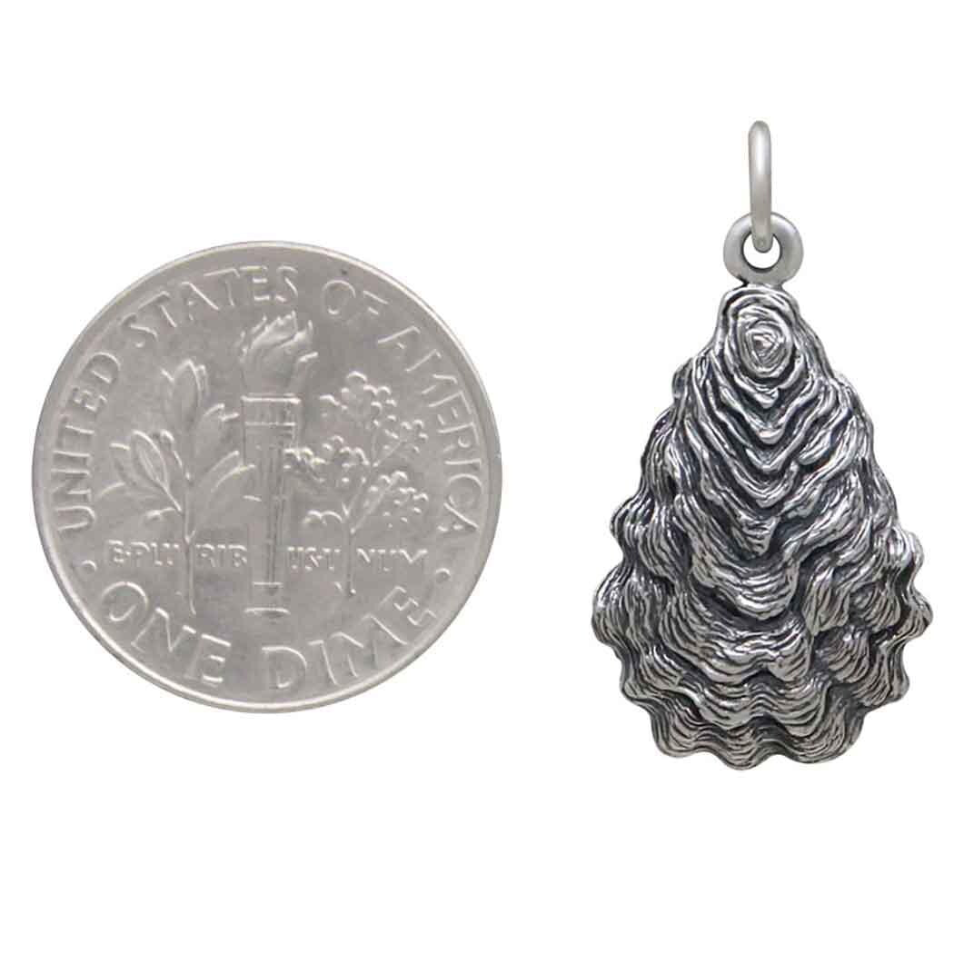 Sterling Silver Oyster Shell Charm 25x13mm