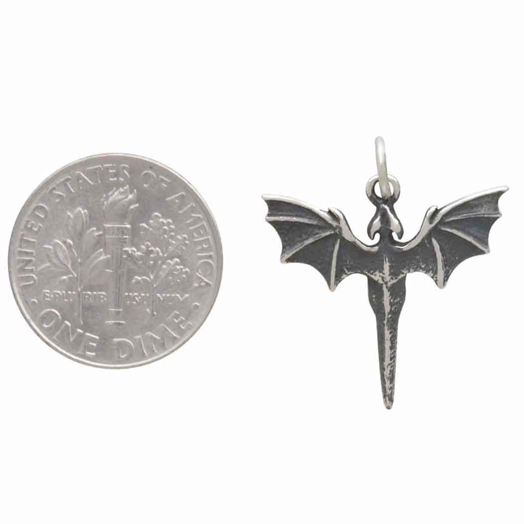 Sterling Silver Flying Dragon Charm 24x20mm