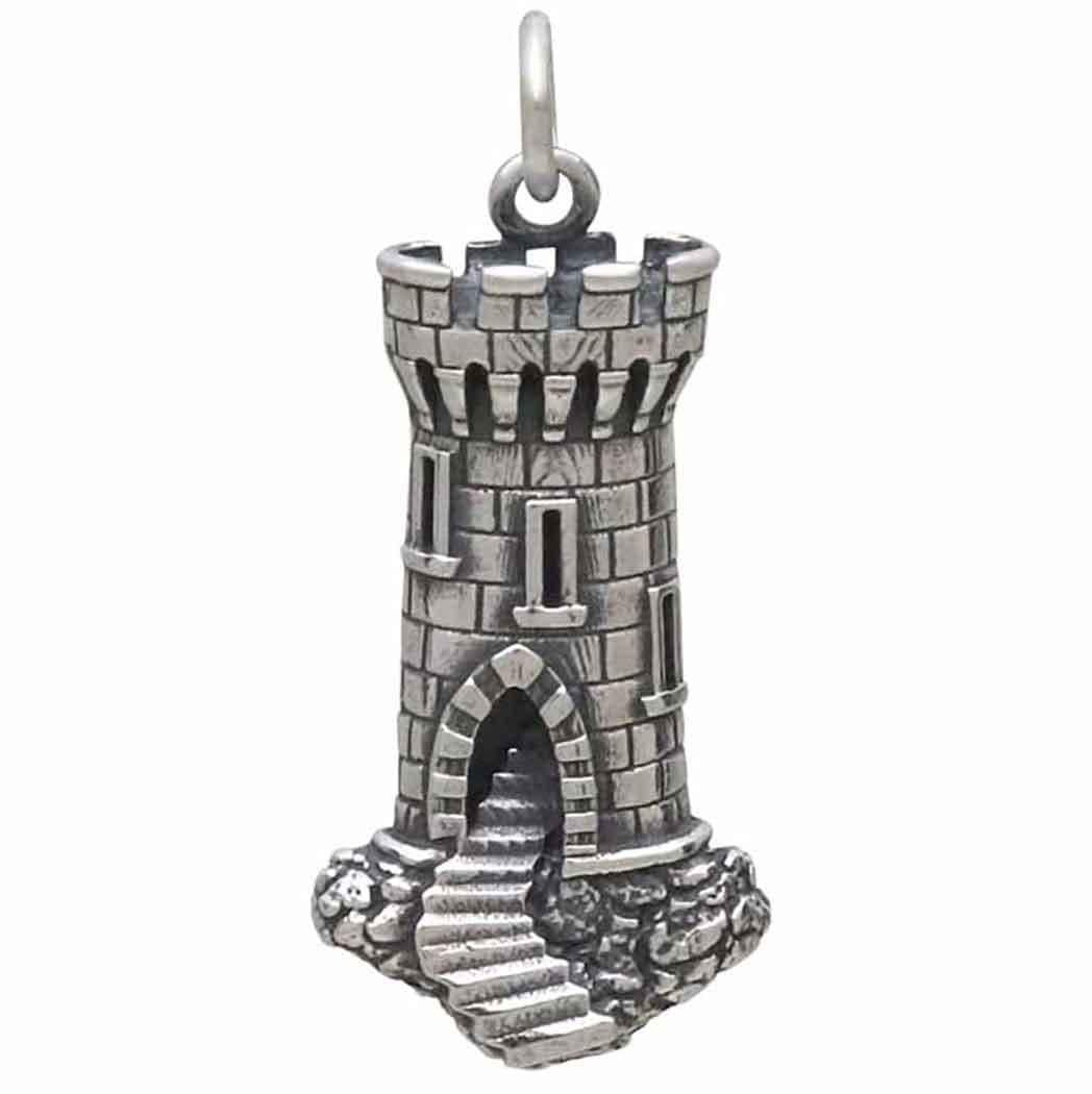Sterling Silver Castle Tower Charm 29x12mm
