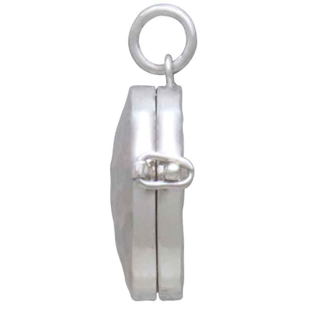 Sterling Silver Circle Locket with Hammer Finish 21x18mm