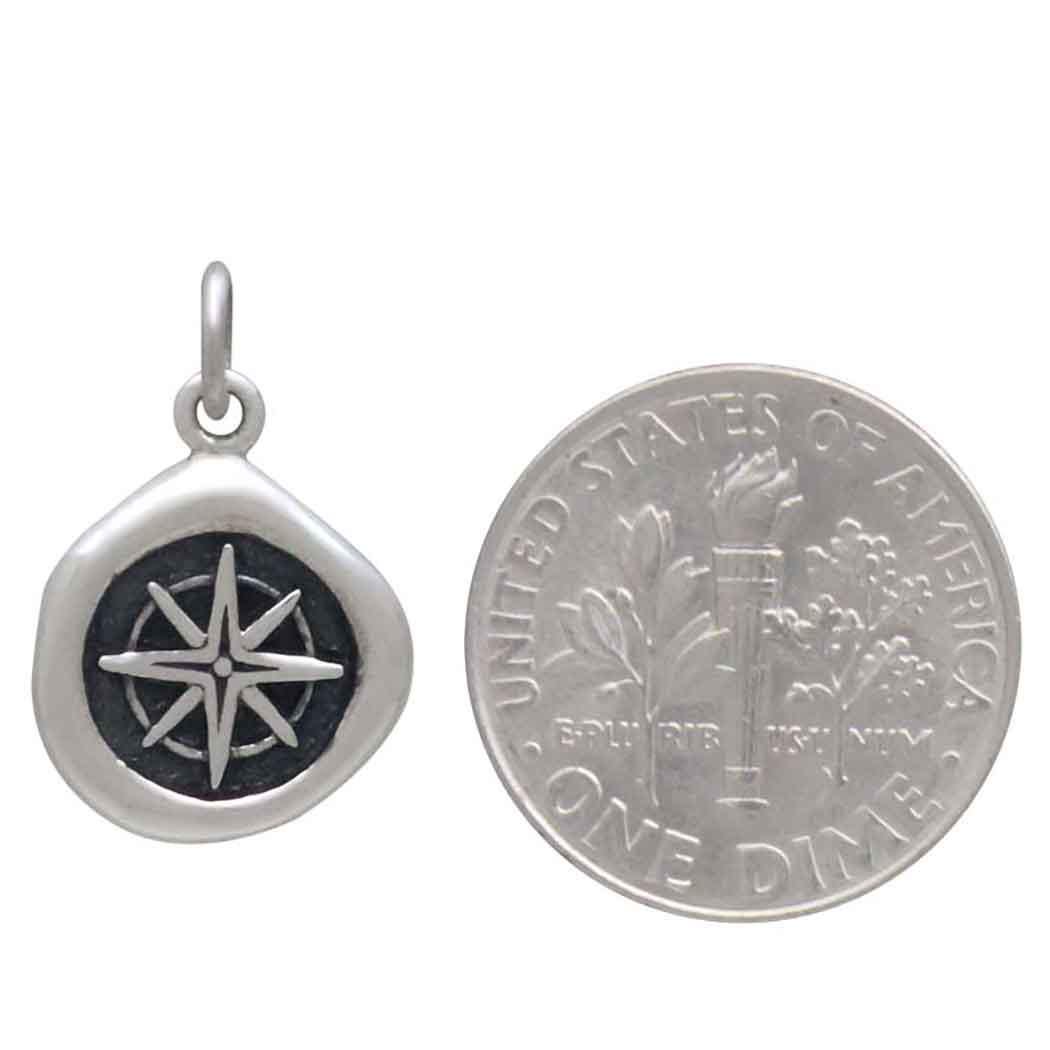 Sterling Silver Small Wax Seal Compass Charm 19x12mm